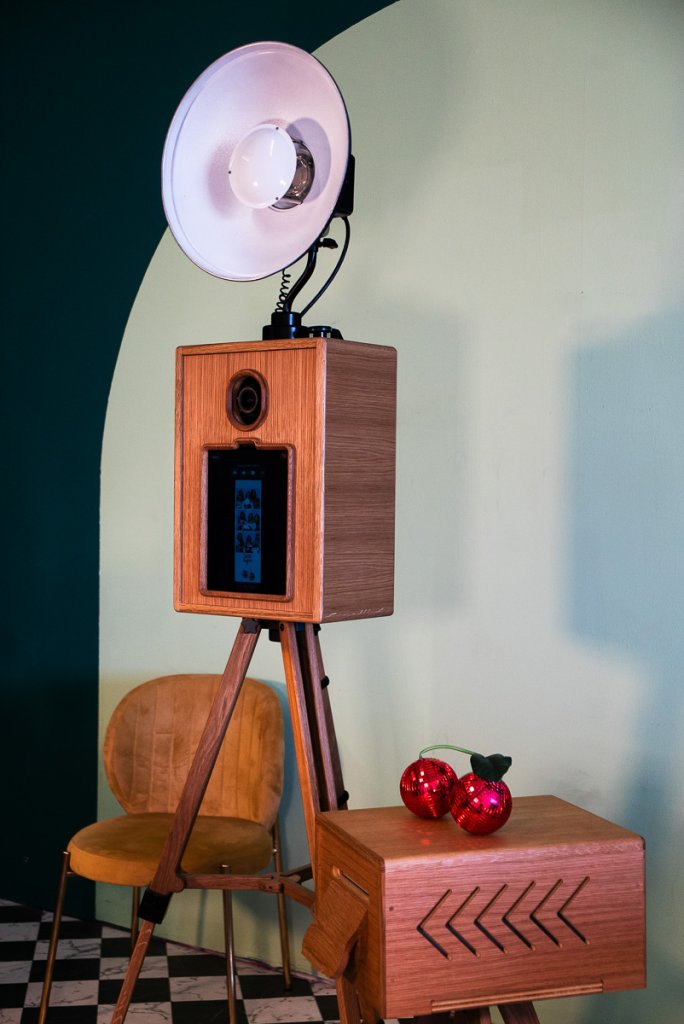 Vintage wooden photo booth at Vancouver wedding